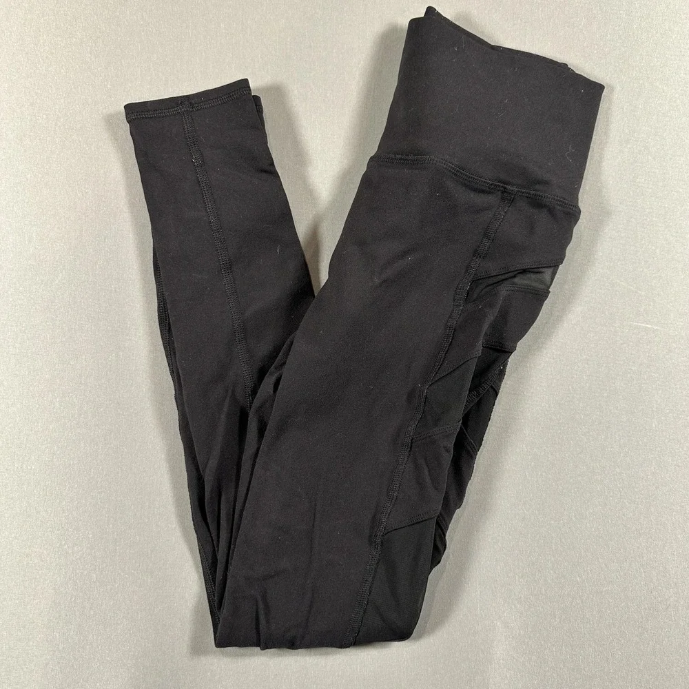 Alo Yoga Leggings Womens Apx:Small Black High Rise Ankle Mesh Yoga Gym Athletic